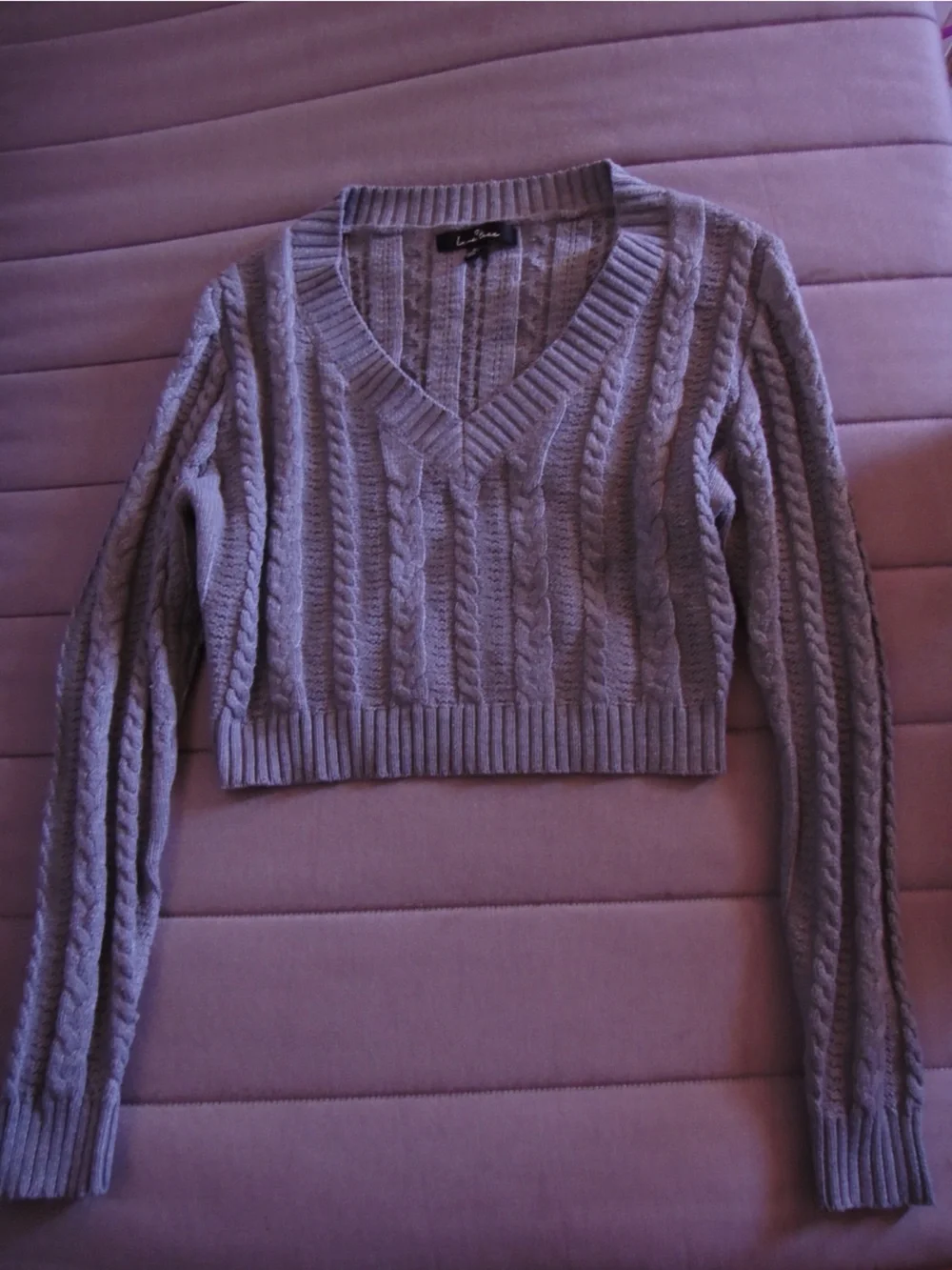 Love Tree Lavender Cable Knit V-Neck Sweater